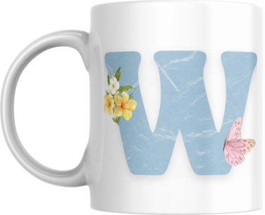 Floral Butterfly Alphabet Coffee Mug, Select Your Alphabet Letter, Gift for Women (W)