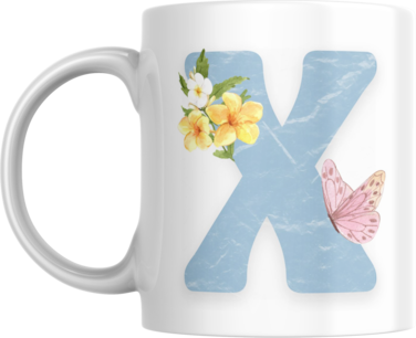 Floral Butterfly Alphabet Coffee Mug, Select Your Alphabet Letter, Gift for Women (X)
