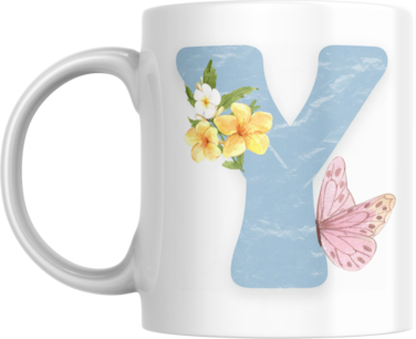 Floral Butterfly Alphabet Coffee Mug, Select Your Alphabet Letter, Gift for Women (Y)