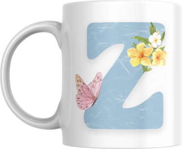 Floral Butterfly Alphabet Coffee Mug, Select Your Alphabet Letter, Gift for Women (Z)