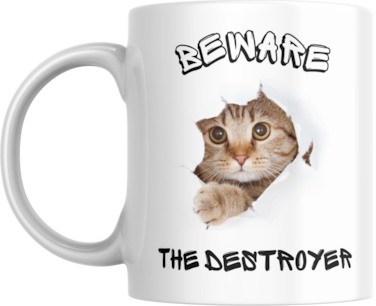 Funny Cat Beware The Destroyer Coffee Mug, 11oz, for Cat Lovers