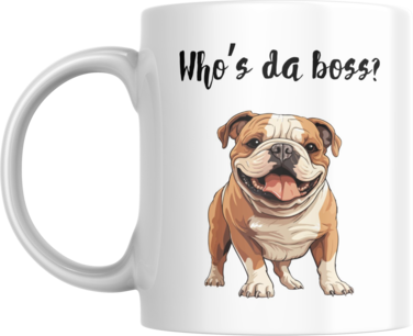 Fun Bulldog Mug for Coffee Lovers, 11 oz, Featuring "Who's da Boss?" Design, Gift for boss, Father's Day, Birthday
