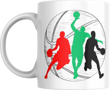 Basketball Coffee Mug with Pan-Arab Colours, Ceramic, Gift for Men and Women - White
