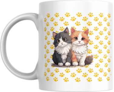 Cute Cats Pawprint Coffee Mug, 11oz, White, Gift for Cat Lover
