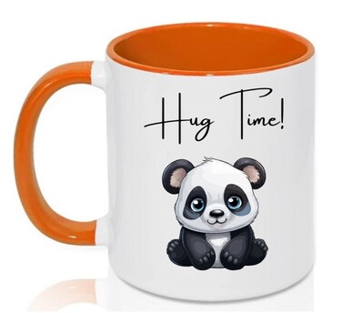 Panda Hug Time Coffee Mug, 11oz, Cute Design Gift for Friends, Family on Birthdays, Holidays, Multiple Colours Available (Orange)