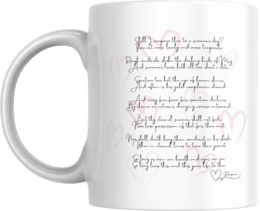 Shakespeare Love Poem Mug - Shall I Compare Thee To A Summer's Day, Gift for Husband, Wife, Boyfriend, Girlfriend, English Teacher, Poet, Writer, Author, Valentines