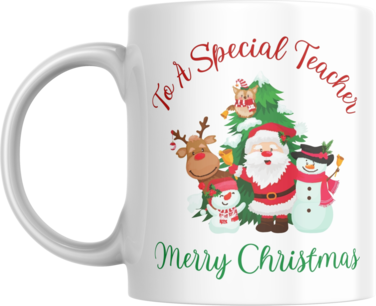 Special Teacher Merry Christmas Mug, 11oz, Appreciation Thank You Gift for Teacher, Assistant, Tutor, Coach, Principal, Man, Woman