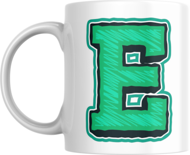 Decorative Letter Coffee Mug With Alphabet Initials Printed on Front Side, 11 oz, Gift for Man or Woman, Colleague, Friend, Sister, Brother, For Birthday, Home, Office (E)