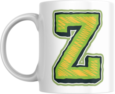 Decorative Letter Coffee Mug With Alphabet Initials Printed on Front Side, 11 oz, Gift for Man or Woman, Colleague, Friend, Sister, Brother, For Birthday, Home, Office (Z)