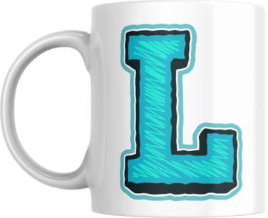 Decorative Letter Coffee Mug With Alphabet Initials Printed on Front Side, 11 oz, Gift for Man or Woman, Colleague, Friend, Sister, Brother, For Birthday, Home, Office (L)