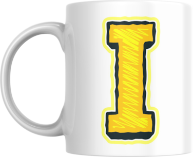 Decorative Letter Coffee Mug With Alphabet Initials Printed on Front Side, 11 oz, Gift for Man or Woman, Colleague, Friend, Sister, Brother, For Birthday, Home, Office (I)