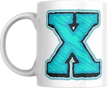 Decorative Letter Coffee Mug With Alphabet Initials Printed on Front Side, 11 oz, Gift for Man or Woman, Colleague, Friend, Sister, Brother, For Birthday, Home, Office (X)
