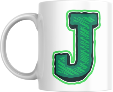 Decorative Letter Coffee Mug With Alphabet Initials Printed on Front Side, 11 oz, Gift for Man or Woman, Colleague, Friend, Sister, Brother, For Birthday, Home, Office (J)