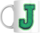 Decorative Letter Coffee Mug With Alphabet Initials Printed on Front Side, 11 oz, Gift for Man or Woman, Colleague, Friend, Sister, Brother, For Birthday, Home, Office (J)