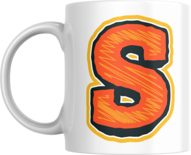 Decorative Letter Coffee Mug With Alphabet Initials Printed on Front Side, 11 oz, Gift for Man or Woman, Colleague, Friend, Sister, Brother, For Birthday, Home, Office (S)