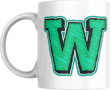 Decorative Letter Coffee Mug With Alphabet Initials Printed on Front Side, 11 oz, Gift for Man or Woman, Colleague, Friend, Sister, Brother, For Birthday, Home, Office (W)