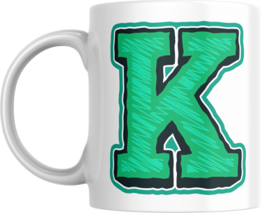 Decorative Letter Coffee Mug With Alphabet Initials Printed on Front Side, 11 oz, Gift for Man or Woman, Colleague, Friend, Sister, Brother, For Birthday, Home, Office (K)