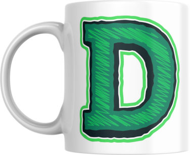 Decorative Letter Coffee Mug With Alphabet Initials Printed on Front Side, 11 oz, Gift for Man or Woman, Colleague, Friend, Sister, Brother, For Birthday, Home, Office (D)