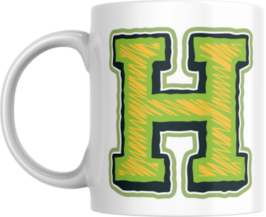 Decorative Letter Coffee Mug With Alphabet Initials Printed on Front Side, 11 oz, Gift for Man or Woman, Colleague, Friend, Sister, Brother, For Birthday, Home, Office (H)