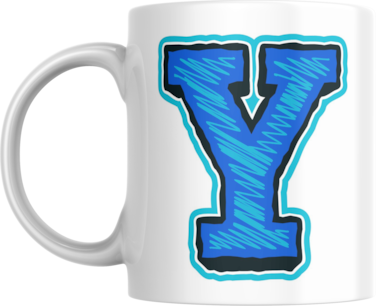 Decorative Letter Coffee Mug With Alphabet Initials Printed on Front Side, 11 oz, Gift for Man or Woman, Colleague, Friend, Sister, Brother, For Birthday, Home, Office (Y)