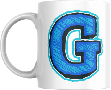 Decorative Letter Coffee Mug With Alphabet Initials Printed on Front Side, 11 oz, Gift for Man or Woman, Colleague, Friend, Sister, Brother, For Birthday, Home, Office (G)