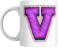Decorative Letter Coffee Mug With Alphabet Initials Printed on Front Side, 11 oz, Gift for Man or Woman, Colleague, Friend, Sister, Brother, For Birthday, Home, Office (V)