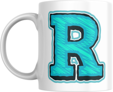 Decorative Letter Coffee Mug With Alphabet Initials Printed on Front Side, 11 oz, Gift for Man or Woman, Colleague, Friend, Sister, Brother, For Birthday, Home, Office (R)