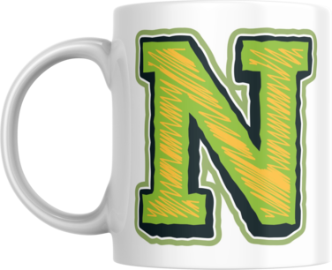 Decorative Letter Coffee Mug With Alphabet Initials Printed on Front Side, 11 oz, Gift for Man or Woman, Colleague, Friend, Sister, Brother, For Birthday, Home, Office (N)