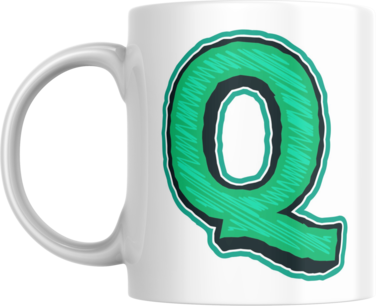 Decorative Letter Coffee Mug With Alphabet Initials Printed on Front Side, 11 oz, Gift for Man or Woman, Colleague, Friend, Sister, Brother, For Birthday, Home, Office (Q)