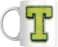 Decorative Letter Coffee Mug With Alphabet Initials Printed on Front Side, 11 oz, Gift for Man or Woman, Colleague, Friend, Sister, Brother, For Birthday, Home, Office (T)