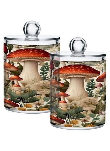 Zhirexin Cartoon Mushroom 2PC Airtight Transparent Plastic Storage Jar, Food Storage Container Glass, Can Store Candy, Salt, Coffee Beans, With lid, Easy To Use&hellip;
