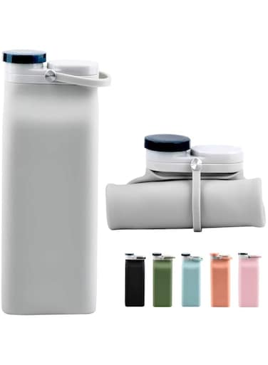 Oasisgalore Collapsible Water Bottle BPA Free - 20 oz Foldable Water Bottle for Travel Sports Bottles with Triple Leak Proof Lightweight (Grey)