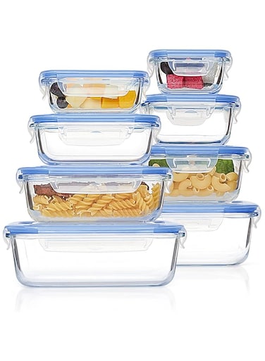 Vtopmart 8 Pack Glass Meal Prep Containers with Leak Proof Locking Lids, Airtight Food Storage Containers for Microwave, Oven, Freezer and Dishwasher, BPA Free, Blue