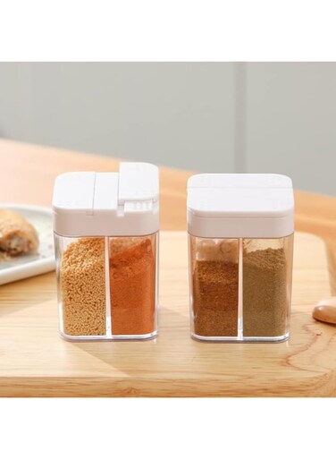 Oasisgalore Spice Jars 4 in 1 Transparent Camping . Box Pepper Transparent Spice Container,Spice Shaker Container for Kitchen 2pcs