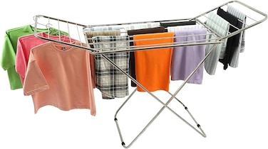 Large Folding Clothes Airer &ndash; Stainless Steel Drying Space Laundry Durable Metal Drying Rack Multifunctional Air Dryer   Ideal for Outdoors Metal Cloth Dryer, Multi-Colour, 108x50 cm