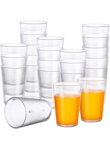 Plastic Drinking Glasses, 5 oz Clear Plastic Tumblers Stackable Frosted Plastic Cup Reusable Drinking Glasses Cups Bulk for Weddings Party Restaurant Kitchen, Cafe Party and Catering Supplies(10 Pack)