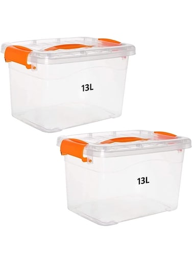 2 Pieces Plastic Storage Boxes, 13L Clear Stackable Containers With Lockable Lids, Clear Plastic Organizer &ndash; Transparent Box Storing Toys, Shoes, Kitchen Items, Snacks, Tools, Medicine