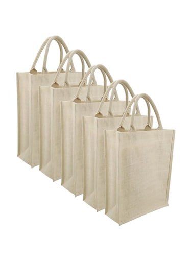 Eco-neutral - Jute Tote Shopping Bag   Bulk/Wholesale Eco-friendly Reusable Grocery Bags   Waterproof coating with soft handle - Pack of 5