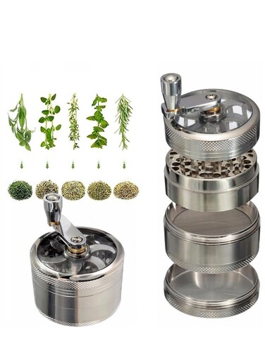 Layer Spice Crusher With Hand Crank Magnetic Lid Silver