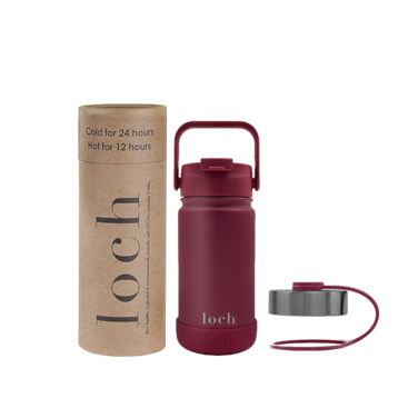 Loch 420ml (14 Oz) Monochrome Water Bottle Maroon Red