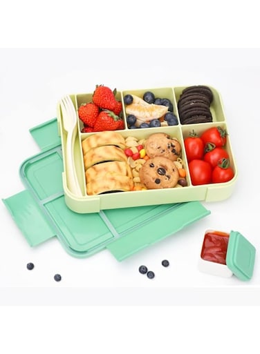 KASTWAVE Bento Box, Leak-Proof Lunch Box 45OZ, Lunch Containers for Adult Food Storage Container with Leak-proof Silicone Ring Suitable for Microwave Dishwasher (Green)