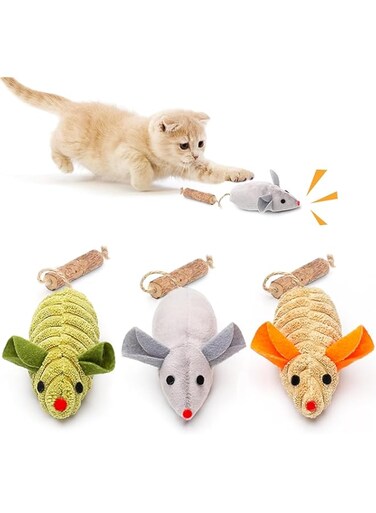 Wisfunlly Cat Toys,3PCS Emulation Mice, Interactive Kitten Exercise Set, Interactive Cat Toys for Indoor Cats, Kittens Dental Chew Set