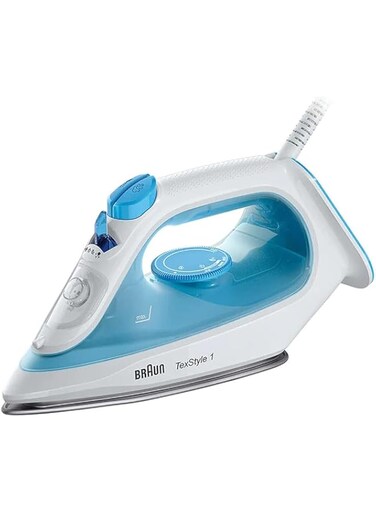 Braun Steam Iron, 2000W, 120g Steam Shot per Minute, Super Ceramic Soleplate, Self Clean, Anti Drip, 220ML Water Tank, Water Spray, 50% Energy Saving, SI1050BL, Blue