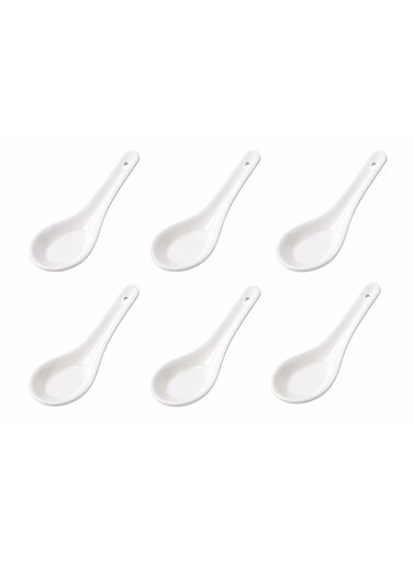 East Asian, Korean And Chinese Style Seafood, Hot Pot Plastic Soup Spoon (Set Of 6 Pieces) Off White
