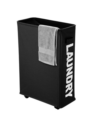 Chielor Laundry Basket on Wheels, Waterproof Slim Laundry Storage Hamper Corner Storage Bag Collapsible Tall Dirty Laundry Hamper Flexible Handle Laundry Box for Bedroom, Hotel, 40L (Black)