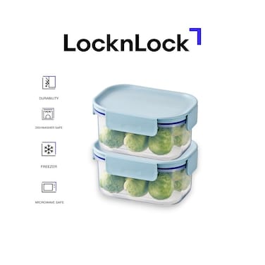 LocknLock Classic Plus Rectangle Food Container 385ml (PACK of 2) &ndash; Mint, Airtight Leakproof, BPA-Free, Microwave &amp; Freezer Safe