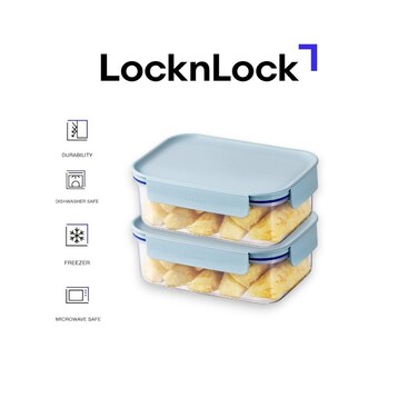 LocknLock Classic Plus Rectangle Food Container 420ml (PACK of 2) &ndash; Mint, Airtight Leakproof, BPA-Free, Microwave &amp; Freezer Safe
