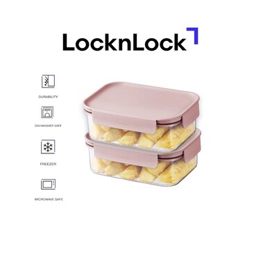 LocknLock Classic Plus Rectangle Food Container 420ml (PACK of 2) &ndash; Pink, Airtight Leakproof, BPA-Free, Microwave &amp; Freezer Safe