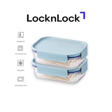 LocknLock Classic Plus Rectangle Food Container 910ml (PACK of 2) &ndash; Mint, Airtight Leakproof, BPA-Free, Microwave &amp; Freezer Safe