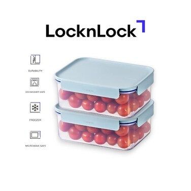 LocknLock Classic Plus Rectangle Food Container 1.65L (PACK of 2) &ndash; Mint, Airtight Leakproof, BPA-Free, Microwave &amp; Freezer Safe